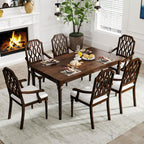 chairus Farmhouse Dining Chairs Set of 6, French Country Vintage Wooden Dining Room Chairs with Arm, Lattice Back & Turned Legs, Rustic Chenille Upholstered Nailhead Trim Kitchen Chairs, Walnut Brown