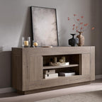 OKD Modern 70" TV Stand, Entertainment Center for TVs Up to 80", Media Console with Large Open Storage & Side Cabinets, Thick Wood Design for Living Room, Alder Grey