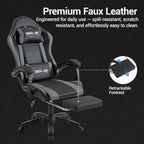 Ergonomic Gaming Chair with Footrest, Grey Black Video Game Chair w/Adjustable Headrest & Lumbar Support for Adults Kids, 360° Swivel for Home Office Bedroom Gaming Room, Grey&Black