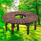 Wooden Curved Benches,Tree Bench Wrap Around Circle Park Tree Bench Seat,for Porch Lawn Backyard