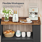 HOOBRO Kitchen Island with Power Outlet, Rolling Kitchen Island with Glass Doors and Open Storage Shelf, Island Table with Spice Rack, Towel Rack for Kitchen, Rustic Brown and Black BF53UZD01