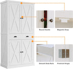 IRONCK Kitchen Pantry Storage Cabinet 72.6" H x 24" W, with Barn Doors, Drawer, 4 Adjustable Shelves, Freestanding Cupboard, Laundry, White