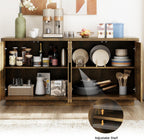 ONBRILL 60" Sideboard Buffet Cabinet with Storage, Irregular Panel Design Credenza Mid Century Farmhouse Coffee Bar Cabinet with 4 Doors & Adjustable Shelves for Living Room, Hallway (Rustic Brown)