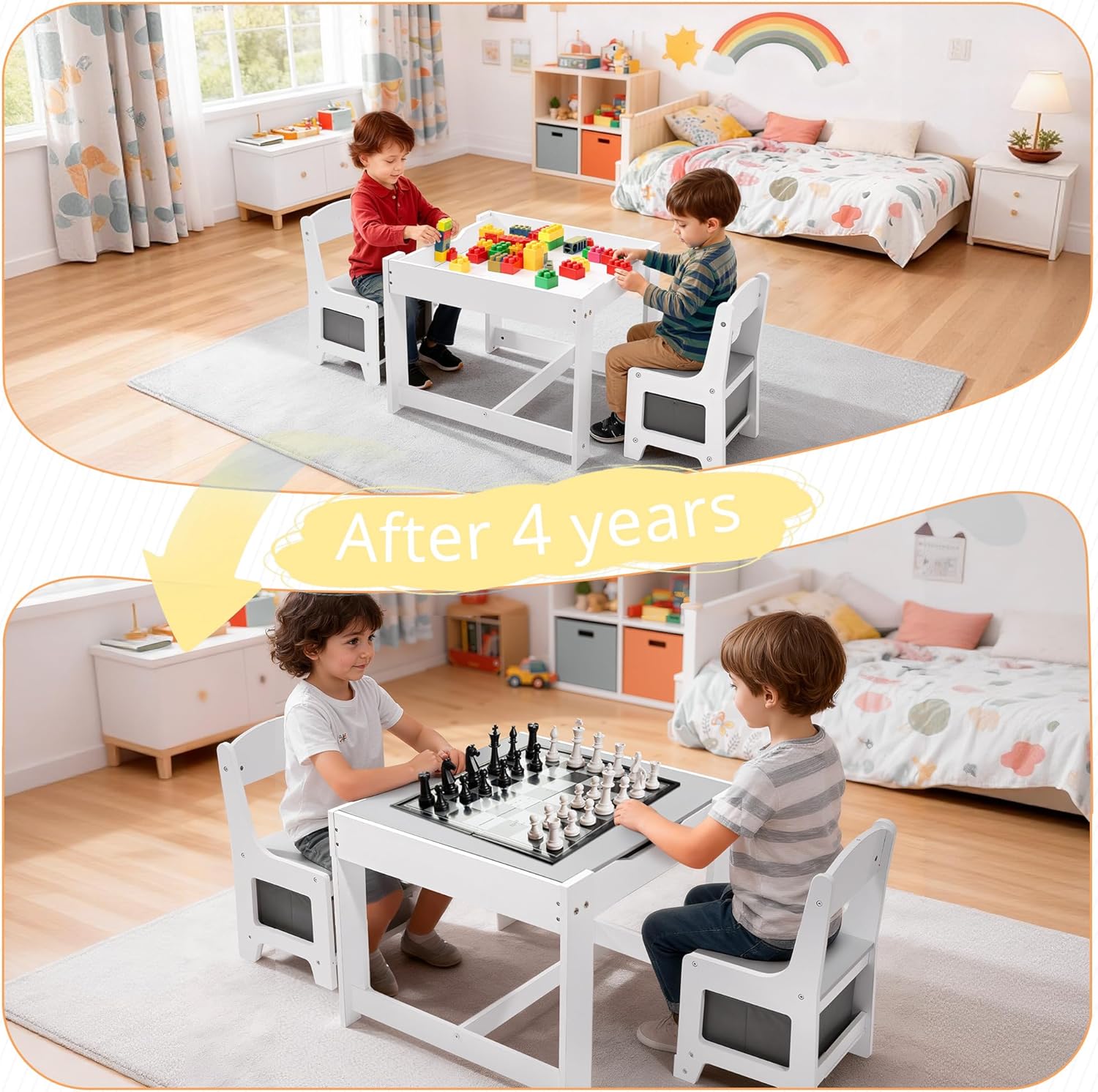 Pterying Wood Toddler Table and Chair Set - Kids Table and Chairs with Detachable Tabletop & Storage Drawers, Kids Furniture Set for Crafts, Arts, Drawing, Learning
