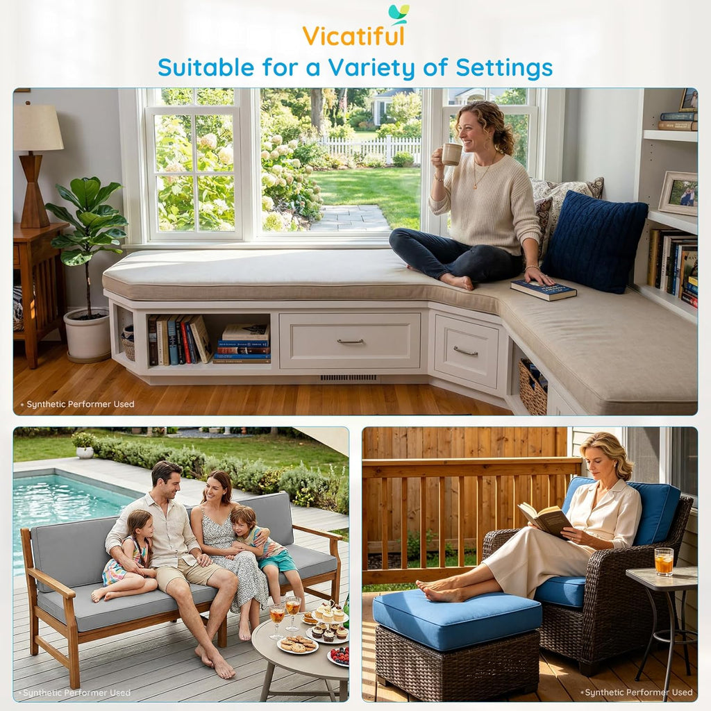 Custom Size Bench Cushion, Made-to-Measure Indoor/Outdoor Seat Cushion – Waterproof & Breathable, High-Density Foam, Removable Washable Cover for Window Seat, Patio, Entryway