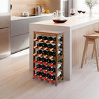 Wine Rack Free Standing Floor, 6-Tier 24 Bottles Display Wine Storage Shelves with Table Top, Easy-Assembly Freestanding Bamboo Wine Racks for Kitchen Dining Room Bar, Walnut