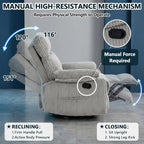 Manual Small Recliner Rocking Chair for Nursery/Relaxation, Corduroy Swivel Glider Recliner for Living Room Bedroom, Grey Rocking Chair Nursery Recliners for Small Spaces, Side Pockets (Grey)