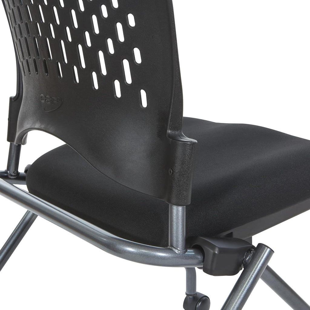 Office Star Deluxe Ventilated Plastic Wrap Around Back Folding Nesting Chair 2 Pack, Coal FreeFlex Fabric