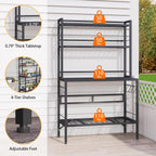 Outdoor Potting Bench Table with Storage, 63" Tall Metal Garden Workstation, 4-Tier Plant Stand Shelves with 8 Hooks, Heavy Duty All-Weather Potting Table for Patio, Backyard, Balcony, Gray