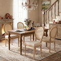 SoarFlash French Dining Chairs Set of 4, Vantage Linen Dining Chair with Round Back, Farmhouse Country Rattan Dining Chair for Living Room,Kitchen,Bedroom,Beige