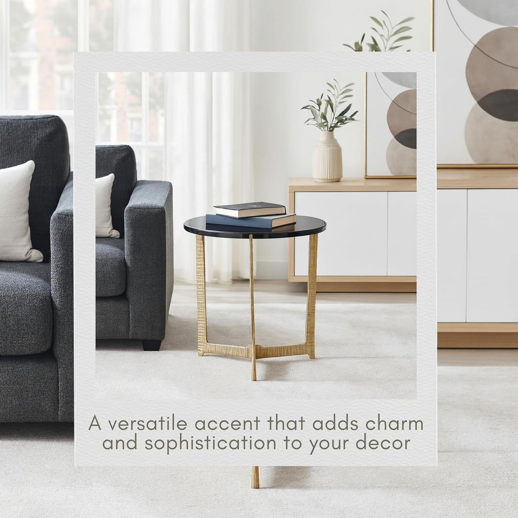 Metal Accent Table with Glass Top, Modern Round Side Table for Living Room and Bedroom, No Assembly Required, Indoor/Outdoor, Glass and Metal Home Decor, Living Room Accent Table – 18", Gold
