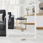Metal Accent Table with Glass Top, Modern Round Side Table for Living Room and Bedroom, No Assembly Required, Indoor/Outdoor, Glass and Metal Home Decor, Living Room Accent Table – 18", Gold