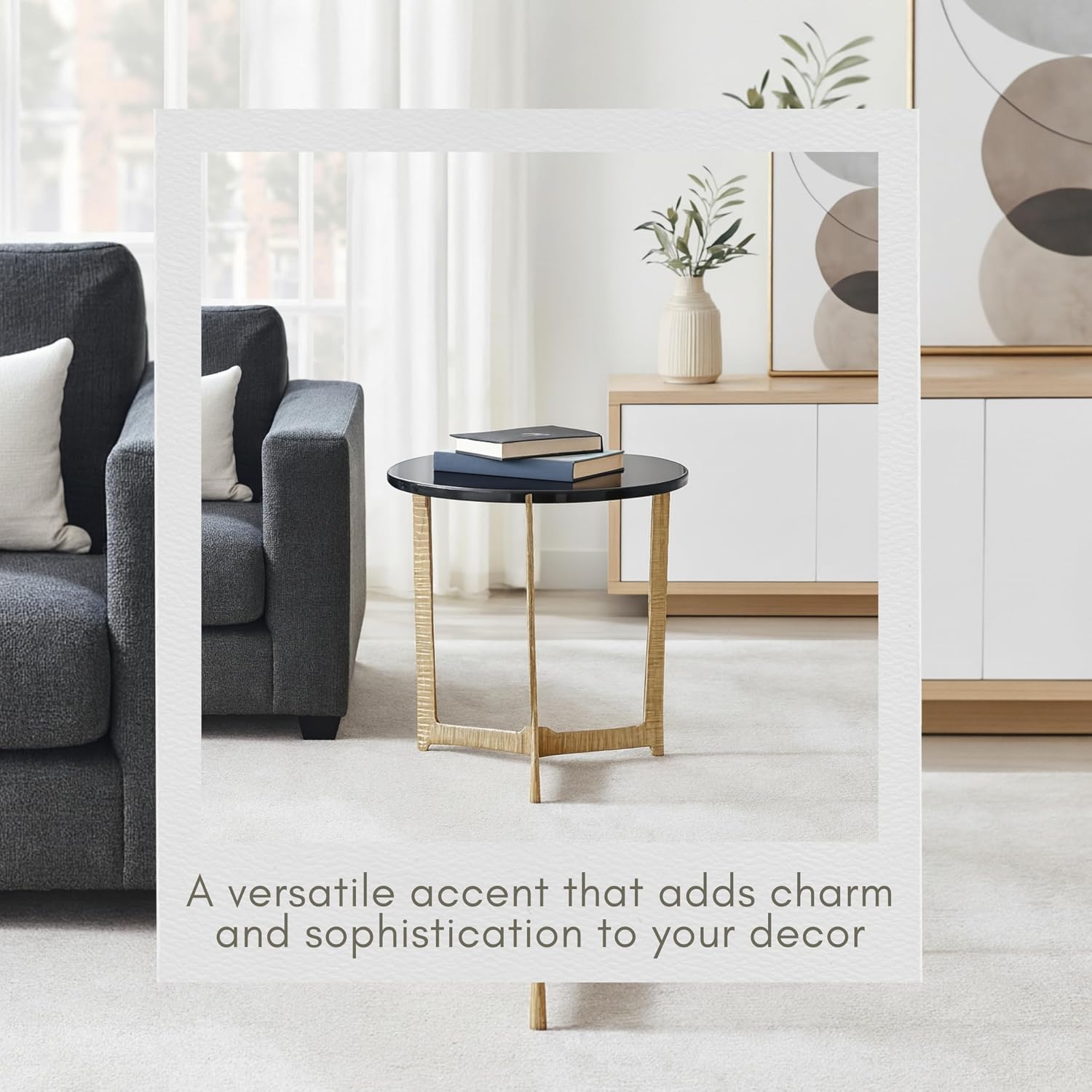 Metal Accent Table with Glass Top, Modern Round Side Table for Living Room and Bedroom, No Assembly Required, Indoor/Outdoor, Glass and Metal Home Decor, Living Room Accent Table – 18", Gold