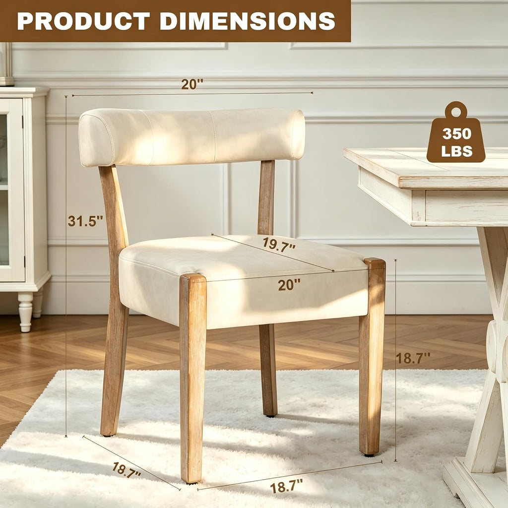 RNKSFX Modern Dining Chairs Set of 6, Faux Leather Upholstered Kitchen & Dining Room Chairs, Mid Century Modern Wooden Dining Chairs Oversized Sturdy Rounded Chairs Curved Back, Beige
