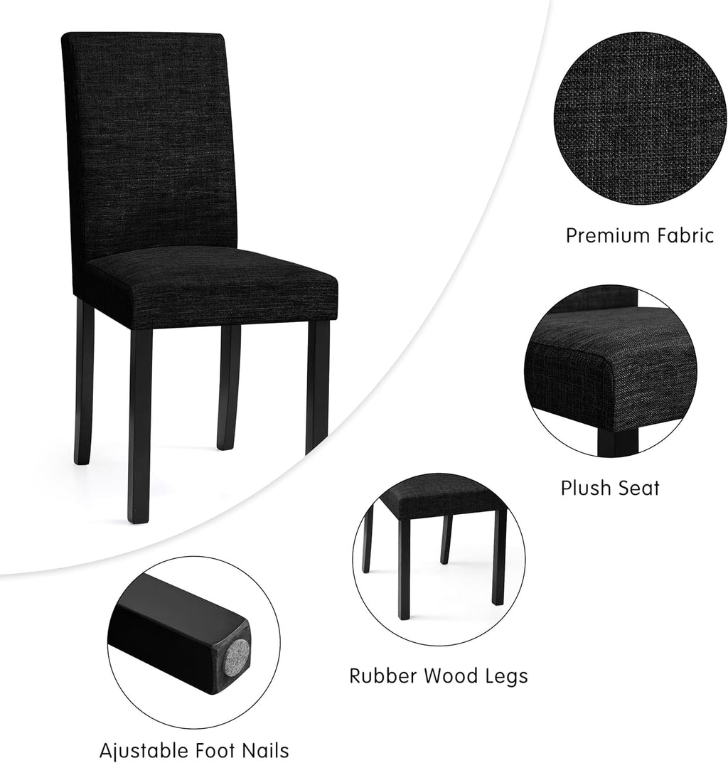 CHUN YI Upholstered Dining Chairs Set of 4, Fabric Dining Room Chairs with Solid Wood Legs, Modern Parson Chairs for Kitchen, Restaurant, Hotel, Black