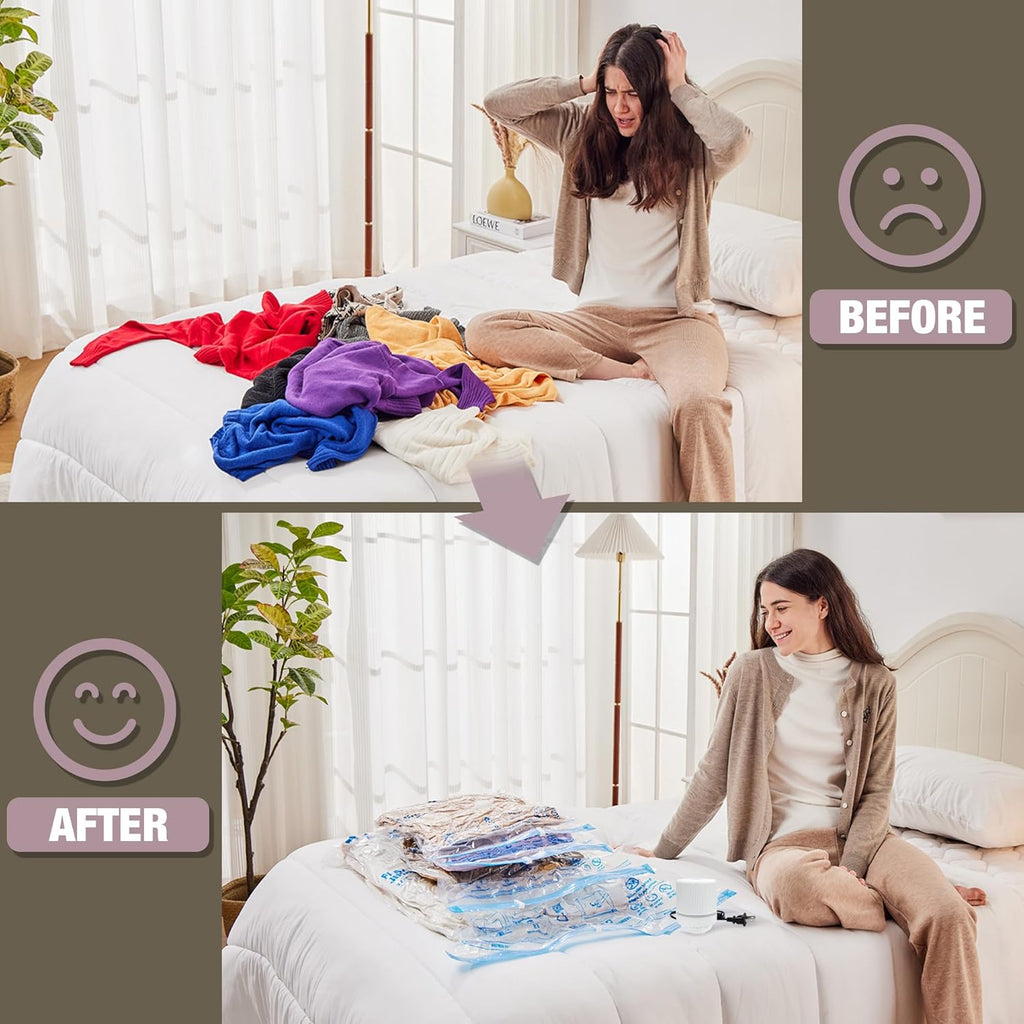 HIBAG Vacuum Storage Bags with Electric Pump, Vacuum Seal Bags for Clothing, Pillows, Blanket Bedding Comforters, 10 pack Jumbo