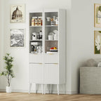 70-Inch Height Storage Cabinet with Fluted Doors, White Freestanding Modern Accent Floor Organizer for Kitchen, Pantry and Bathroom, w/Drawer & Adjustable Shelves