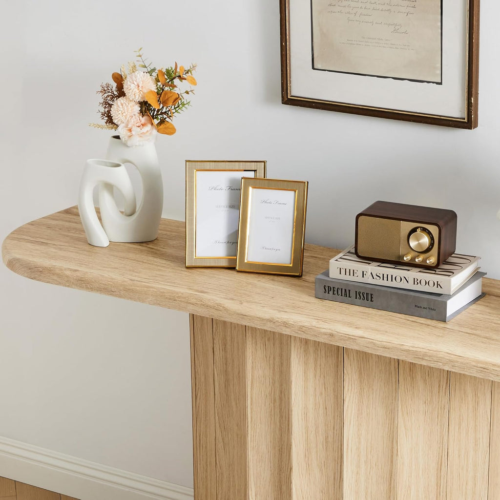 59'' Fluted Console Table for Entryway, Narrow Console Table Wooden Sofa Tables Behind Couch, Modern Curved Accent Table for Hallway, Living Room, Entrance, Foyer (Natural)
