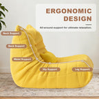 Bean Bag Chair for Adults - Large Bean Bag with Three Pillows, Oversized Boneless Chair with High-Rebound Memory Foam, Lazy Floor Sofa for Reading, Living Room, Bedroom (3-Seater, Yellow)