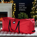 ZOBER 600D Oxford Fabric Large Christmas Tree Storage Bag - Fits 9 Ft Artificial Trees - Tear Proof Waterproof Christmas Tree Bag For Storage Box For Xmas - Strong, Durable Handles - Card Slot - Red