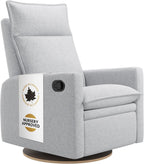 Arya Modern Nursery Glider Recliner Chair – Cozy Nursing Chair with 360° Swivel for New Parents, Gentle Motion, Compact Design, High Back & Low Armrests, Canadian Made (Heather Grey/ARLO Fabric)