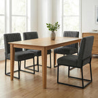 VKNOW Upholstered Dining Chairs Set of 6, Modern Dining Room Chairs with Stripe, Linen Kitchen Chair Dinner Chair with Black Metal Base for Kitchen, Dark Grey