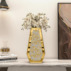 Luxury Crystal Glass Flower Vase Crushed Diamond Vase, Gold Mirror Finish, 14 inches Tall, Decorative Rhinestone Centerpiece for Home