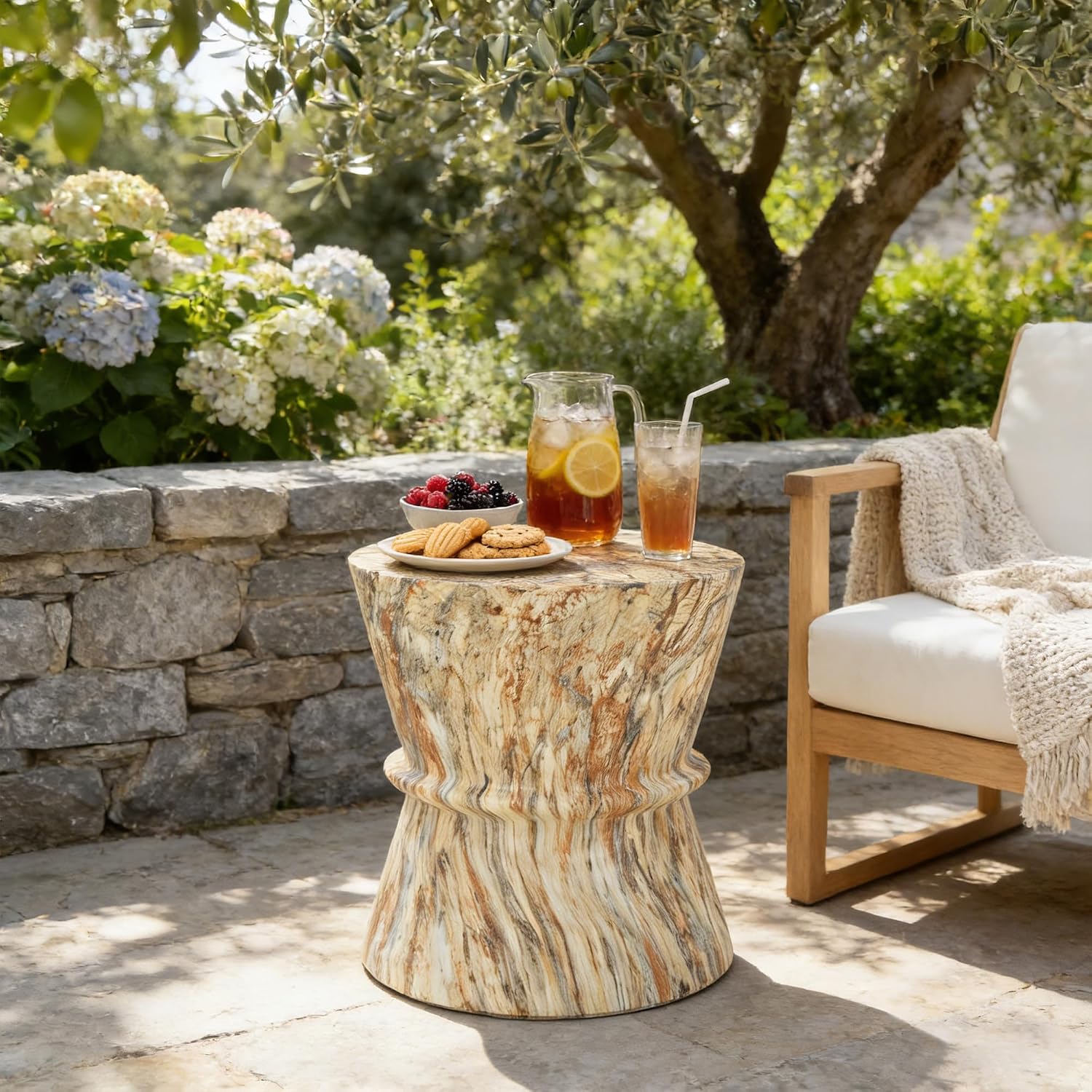 15.55" Hourglass Shape Side Table,Concrete Contemporary Lightweight Accent Table with Simulated Stone Texture,End Table for Living Room,Garden,Outdoor,Indoor,Amber