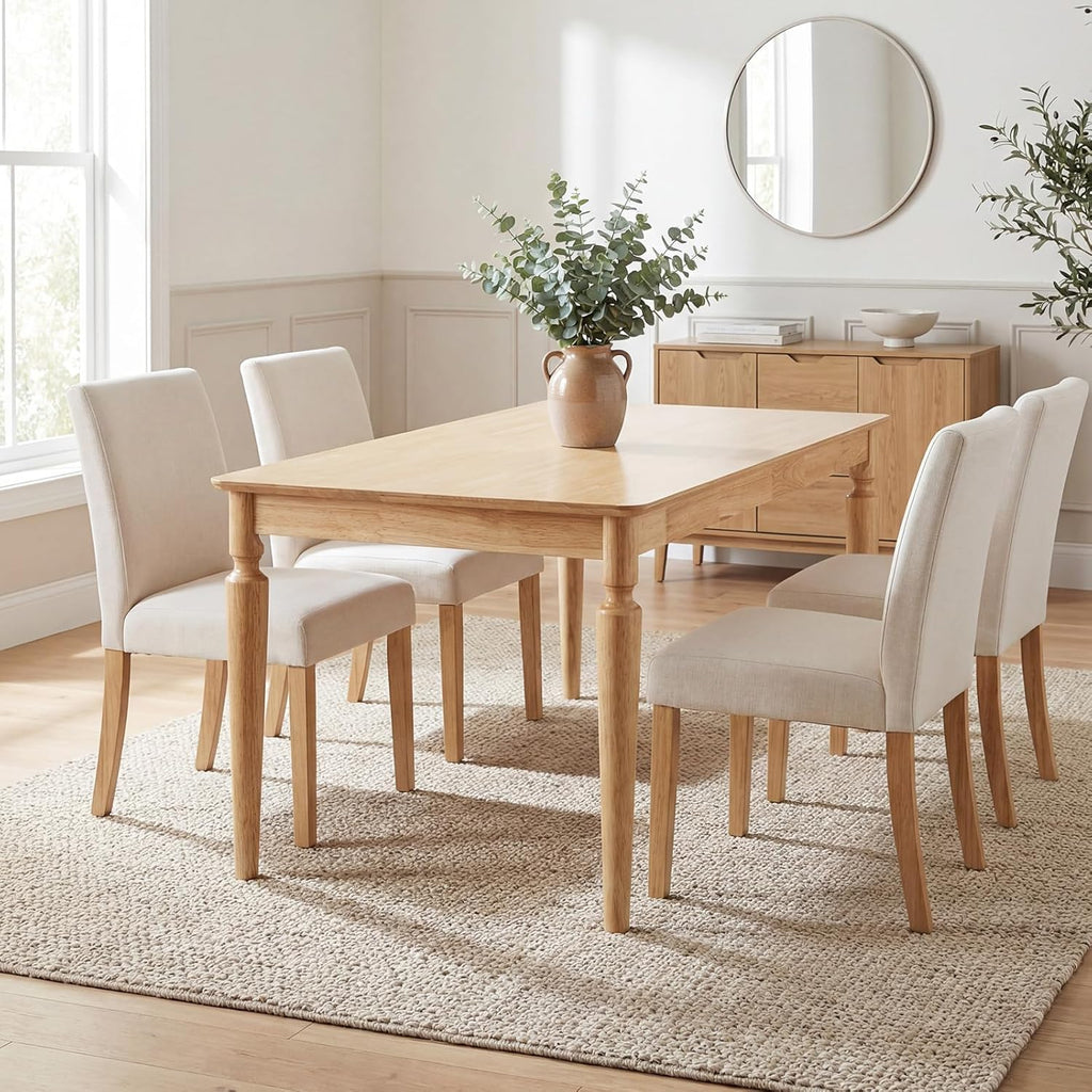 chairus 59" Solid Wood Dining Table for 4-6 People, Farmhouse Kitchen Table with Turned Legs, Sturdy Rectangular Wooden Dining Room Table for Kitchen, Dining Room & Family Gatherings, Natural Finish