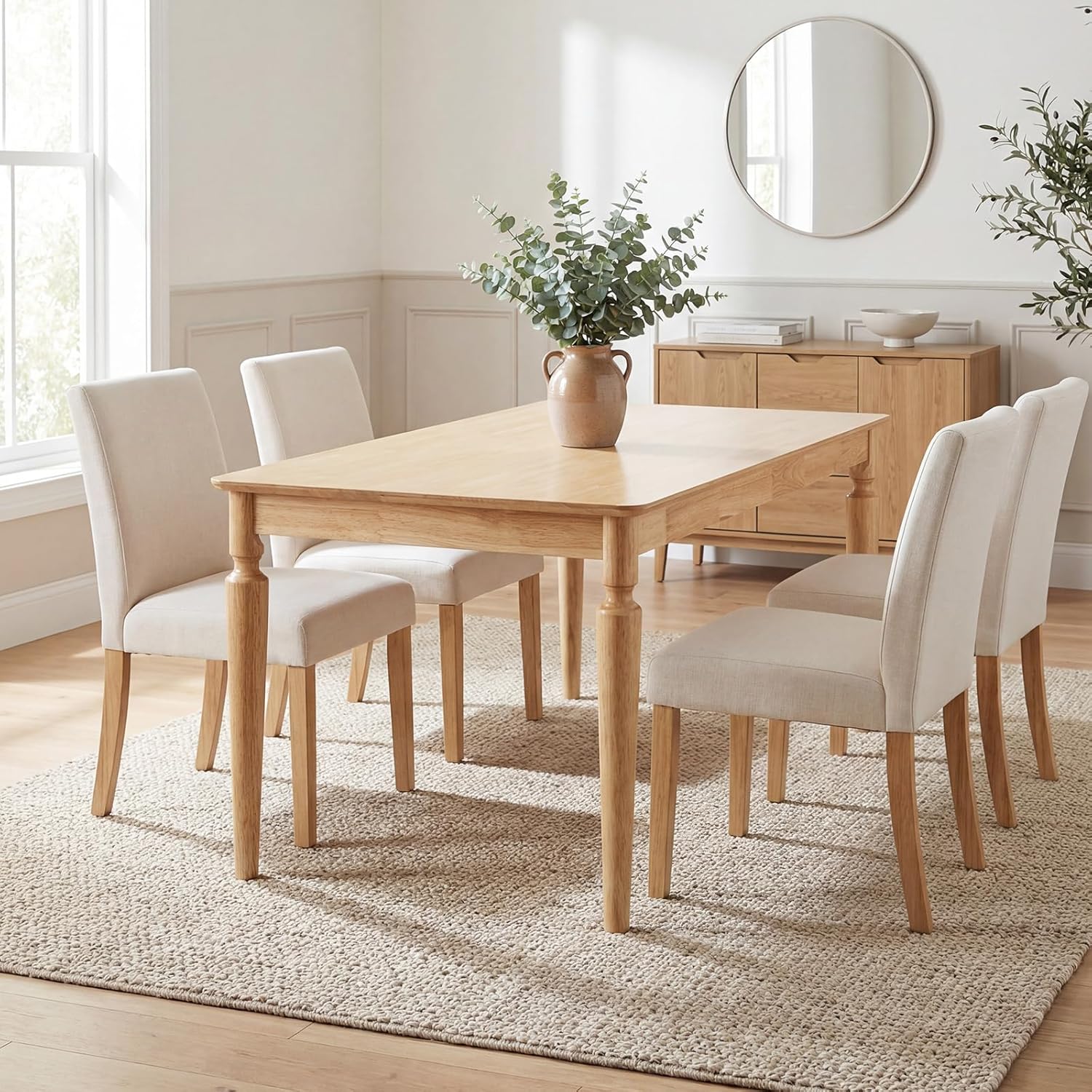 chairus 59" Solid Wood Dining Table for 4-6 People, Farmhouse Kitchen Table with Turned Legs, Sturdy Rectangular Wooden Dining Room Table for Kitchen, Dining Room & Family Gatherings, Natural Finish