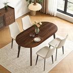 63" Oval Dining Table Set for 4, 5 Piece Modern Dining Table Set for Kitchen and Dining Room, Solid Wood Legs Dining Table with 4 PU Leather Dining Chairs（Walnut Table+4 Beige