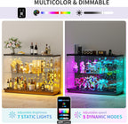 RGB Glass Display Cabinet - with Human Body Sensor, High Gloss Sideboard with Lock & Glass Shelves for Toys, Books, Collectibles, Liquor, Bookcase for Living Room, Kitchen, Study, Black