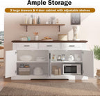 63" Fluted Sideboard Buffet with 4 Doors & 3 Drawers, Large Modern Farmhouse Accent Credenza with Adjustable Shelves for Kitchen, Dining Room, Living Room (White)
