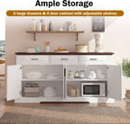 KEIKI 63" Fluted Sideboard Buffet Cabinet with Storage – 4 Doors, 3 Drawers, Adjustable Shelves, Kitchen Buffet, Large Sideboard Buffet Cabinet, Cabinet for Dishes, Kitchen Console Cabinet, White