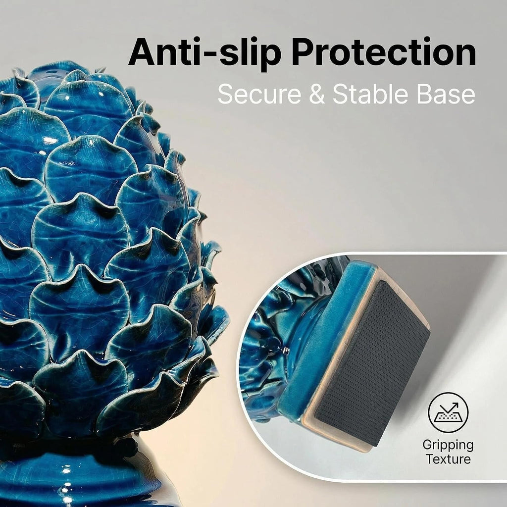 Blue Ceramic Artichoke Statue | Unique Artisanal, Decorative Sculpture, For Living Room, Office, Bookshelf