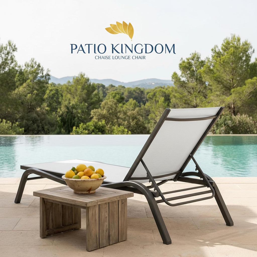 Patio Chaise Lounge Chairs Set of 6, All-Weather Aluminum Pool Loungers for Outside, 5-Position Adjustable Sunbathing Chairs for Tanning, Stackable for Backyard, Poolside, White