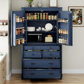 JIVOIT 77.3-inch Tall Large Kitchen Pantry with 6 Door Shelves, 2 Adjustable Shelves and 6 Drawers, 2 Doors, Modern Storage Cabinet Cupboard for Kitchen, Dining & Bathroom (Blue,53)