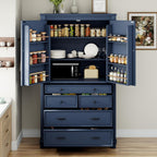 Spaco 77.3" Tall Kitchen Pantry Cabinet,Modern Pantry Storage Cabine with 6 Door Shelves,2 Adjustable Shelves and 5 Drawers,Freestanding Buffet Cupboard for Kitchen,Dining Room. (Blue)
