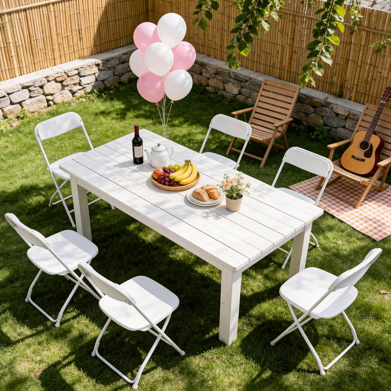 White Folding Chairs 4 Pack, Plastic Folding Chairs for Outside, Heavy Duty Foldable Chairs, Sturdy Metal Folding Chairs, 350 lbs Capacity, for Patio, Garden, Party