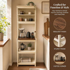 23.7" 5-Tier Bakers Rack for Kitchen, Storage Shelf with Coffee Bar & Microwave Stand, White & Rustic Brown