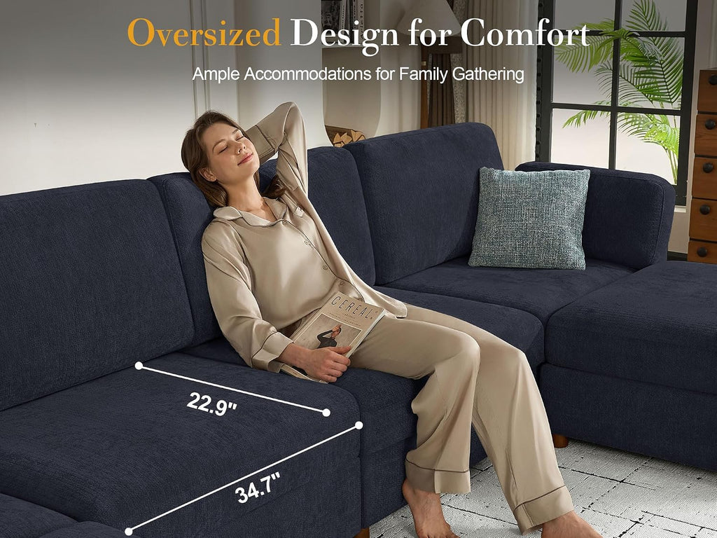 Oversized Modular Sectional Sofa, Blue 9 Seater Cloud U-Shaped Luxury Corner Sectional Couches for Living Room, Solid Wood Frame Sofa, Removable Washable Cover, Large chenille Deep Seat Couch