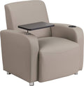 Flash Furniture George LeatherSoft Guest Chair with Tablet Arm and Cup Holder, Upholstered Tablet Arm Chair for Offices and Waiting Rooms, Gray