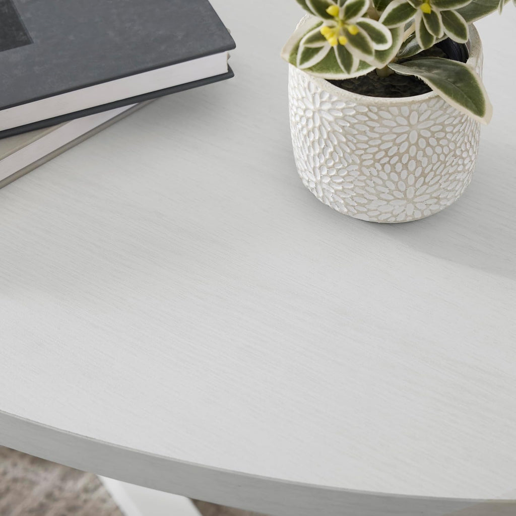 Roundhill Furniture Modern Harmony Wood Oval End Table, White