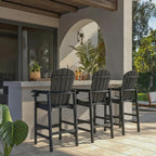 Tall Adirondack Bar Chair with Cup Holder, HDPE Outdoor Bar Height Chair with Armrests, All-Weather Poly Patio High Chair with Footrest for Balcony, Deck, Poolside, Backyard & Porch, Black