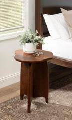 Kate and Laurel Kanna Modern Wavy Pieced Mango Wood Round Side Table, 16 x 16 x 21, Walnut Brown, Mid-Century Scalloped Wooden End Table for Bedroom Nightstand or Living Room Plant Stand Indoors