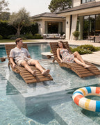 AreShark HDPE Pool Chaise Lounge Chairs Set of 2 up to 8-Inches of Water, Pre-Assembled Folding Outdoor Lounge Chairs with Cup Holders, for Hotel, Resort, Poolside, Sun Decks -Teak Color