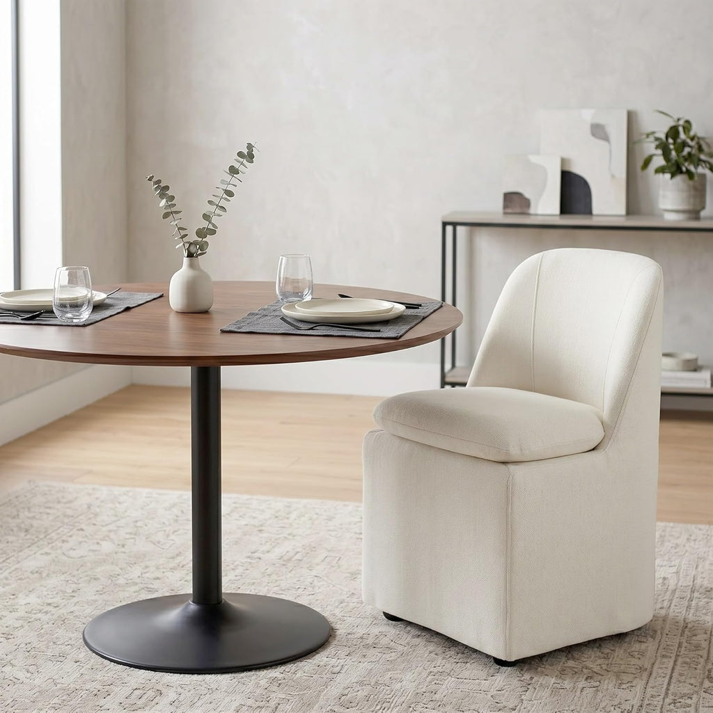 KISLOT Upholstered Dining Chairs Set of 2 with Hidden Casters, Modern Kitchen Chairs with Removable Washable Cover, Padded Dining Room Chairs with Chenille Velvet Fabric & Metal Frame, Beige