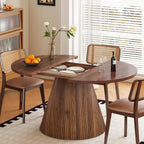 FurSch 43.3"-59" Extendable Oval Dining Table for 4-6-8, Round Adjustable Kitchen Table with Removable Leaves Space Saving, Transformer Dinner Table with Fluted Pedestal Base for Living Room (Walnut)
