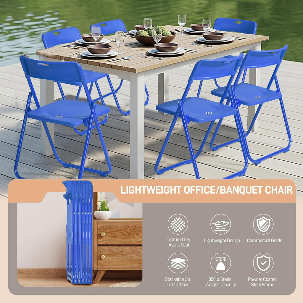 Karl home 6 Pcs Folding Chair, 300LBS Lightweight Foldable Plastic Chair, Reinforced Metal Frame Easy to Fold & Store for Indoor & Outdoor, Wedding, Party, Meeting Room, Patio and Garden, Blue