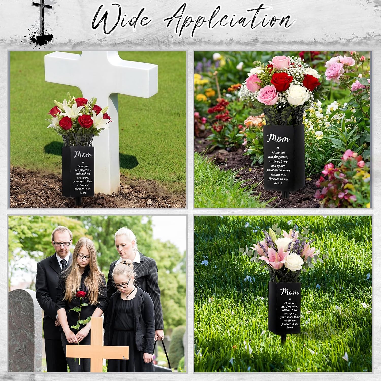 Geosar Cemetery Vases for Grave Metal Flower Butterfly Memorial Flower Holder with Spike Grave Marker Floral Cemetery Funeral for Mom Grandma Lawn Yard Outdoor Funeral(Fresh)